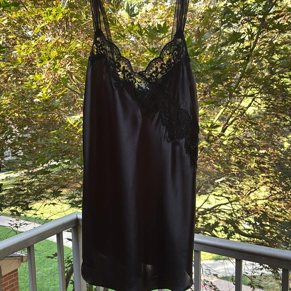 Vintage 80’s Embellished Black Lace Mini Slip Dress Goth Whimsical Fairy Medium - Picture 6 of 17